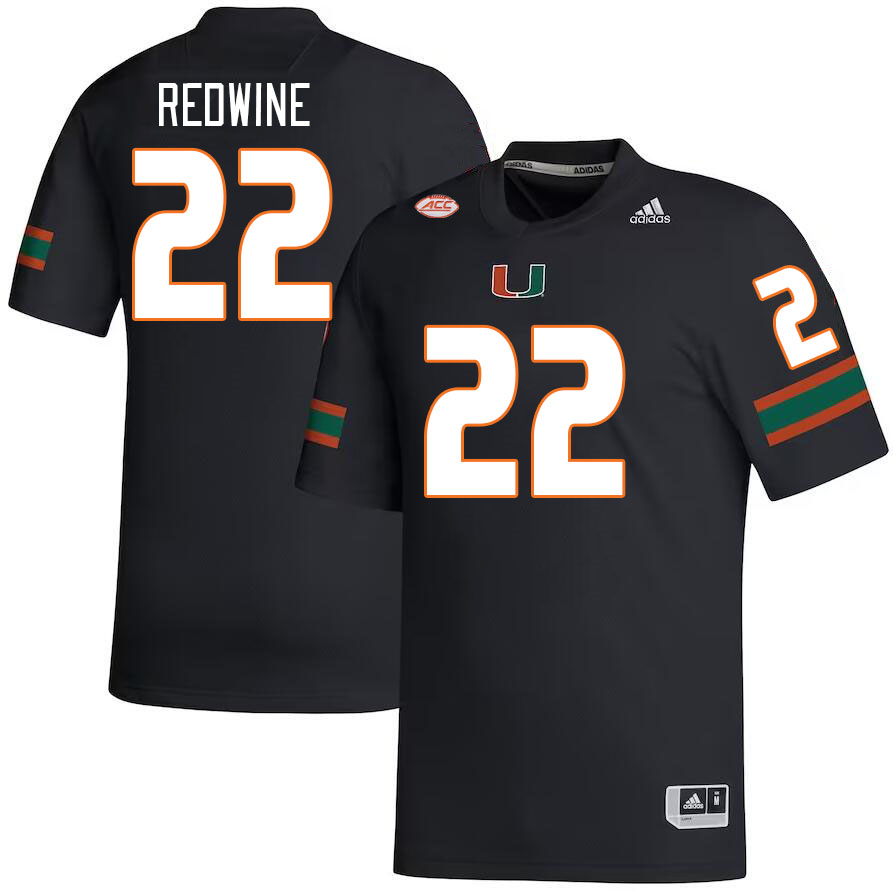 #22 Sheldrick Redwine Miami Hurricanes Jerseys Football Stitched-Black